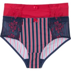 Figi wyszczuplające (2 pary) bonprix ciemnoniebieski z nadrukiem + czerwony. Niebieskie figi damskie marki bonprix, z nadrukiem. Za 59,98 zł.