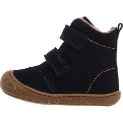 Skórzane botki w kolorze granatowym. Niebieskie buciki niemowlęce Lamino Shoes, z wełny, bez zapięcia. W wyprzedaży za 149,95 zł.