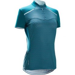 Koszulka krótki rękaw na rower 500 GEOMETRIC damska. Niebieskie koszulki damskie TRIBAN, m, bez wzorów, z elastanu, bez kołnierzyka, z krótkim rękawem. Za 79,99 zł.