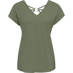 Shirt z ozdobnym tyłem bonprix oliwkowy. Zielone koszulki damskie bonprix, bez wzorów, bez kołnierzyka. Za 44,99 zł.