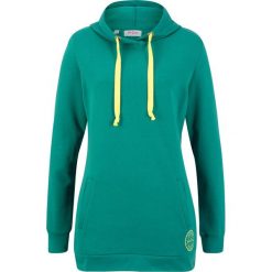 Długa bluza z kapturem, długi rękaw bonprix szmaragdowy. Zielone bluzy damskie bonprix, z nadrukiem, z długim rękawem, długie, z kapturem. Za 79,99 zł.