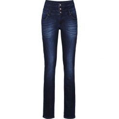 Dżinsy SKINNY z wysoką talią bonprix ciemny denim. Niebieskie jeansy damskie bonprix, z jeansu. Za 109,99 zł.