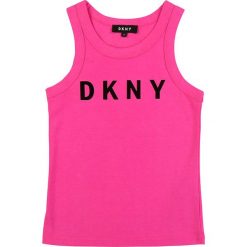 Dkny - Top dziecięcy 152-158 cm. Różowe bluzki dziewczęce DKNY, z nadrukiem, z dzianiny, z okrągłym kołnierzem, bez rękawów, bez kaptura. W wyprzedaży za 99,90 zł.