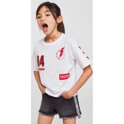 Mango Kids - Top dziecięcy Faster 110-164 cm. Szare topy damskie marki Mango Kids, z nadrukiem, z bawełny, z okrągłym kołnierzem. Za 49,90 zł.
