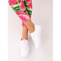 Tenisówki damskie biało-różowe XJ-2918 PINK. Różowe trampki i tenisówki damskie obuwie damskie, ze skóry. Za 43,89 zł.