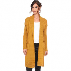 Kardigan "Liliane" w kolorze musztardowym. Żółte kardigany damskie marki Cosy Winter, s, prążkowane. W wyprzedaży za 159,95 zł.