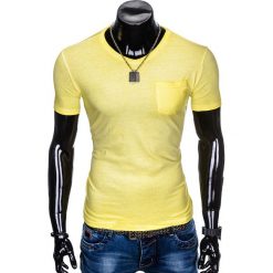T-shirt męski bez nadruku S674 - żółty. Żółte t-shirty męskie Ombre Clothing, s, z nadrukiem, z bawełny, eleganckie, bez kołnierzyka. Za 24,99 zł.