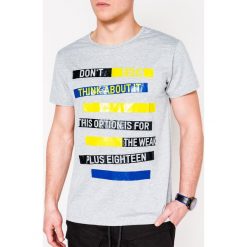 T-shirt męski z nadrukiem S1088 - szary. Szare t-shirty męskie Ombre Clothing, s, z nadrukiem, z bawełny, bez kołnierzyka. Za 13,99 zł.