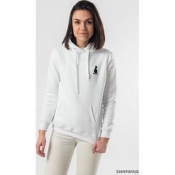 Biała Damska Bluza Z Kapturem Kangurka Z Kotem. Białe bluzy damskie Pakamera, s, bez wzorów, bez rękawów, z kapturem. Za 99,00 zł.