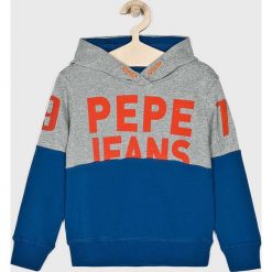 Pepe Jeans - Bluza dziecięca Shaun 122-180 cm. Niebieskie bluzy chłopięce Pepe Jeans, z nadrukiem, z bawełny, bez rękawów, z kapturem. W wyprzedaży za 179,90 zł.