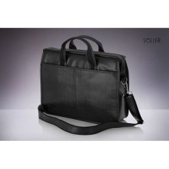 Czarna męska torba na ramię, laptopa SOLIER LUCAS. Czarne torby męskie skórzane Solier, w paski, z tkaniny, klasyczne, na ramię. Za 169,90 zł.