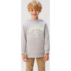 Mango Kids - Bluza dziecięca Change 110-164 cm. Szare bluzy chłopięce Mango Kids, z nadrukiem, z bawełny, bez rękawów, z kapturem. W wyprzedaży za 59,90 zł.