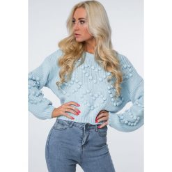Sweter z serduszkami jasnoniebieski MISC216. Niebieskie swetry klasyczne damskie Fasardi. Za 119,00 zł.