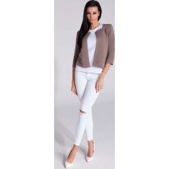 Cappuccino Eleganckie Krótkie Wdzianko-Marynarka bez Zapięcia. Szare marynarki damskie Molly.pl, s, bez wzorów, z dzianiny. Za 89,00 zł.