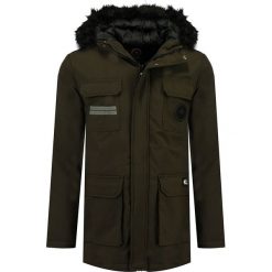 Kurtka zimowa w kolorze khaki. Brązowe kurtki chłopięce na zimę, w paski. W wyprzedaży za 285,95 zł.