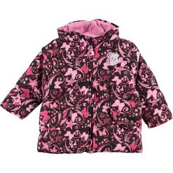 Kurtka zimowa w kolorze różowym. Różowe kurtki niemowlęce SRK, Miss Girly, z aplikacjami, bez kaptura. W wyprzedaży za 39,95 zł.