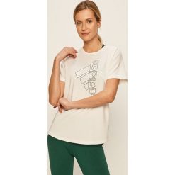 Adidas Performance - T-shirt. Białe topy damskie adidas Performance, s, z nadrukiem, z poliesteru, casualowe, z okrągłym kołnierzem. Za 99,90 zł.