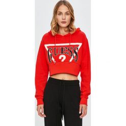 Guess Jeans - Bluza bawełniana. Białe bluzy damskie Guess Jeans, s, z nadrukiem, z bawełny, z długim rękawem, długie, z kapturem. Za 329,90 zł.