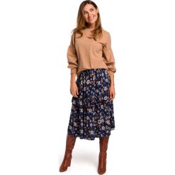 Cappuccino Pudełkowa Bluzka z Bufiastym Rękawem. Bluzki damskie Molly.pl, s, bez wzorów, z dzianiny, bez kołnierzyka, z długim rękawem. Za 99,90 zł.