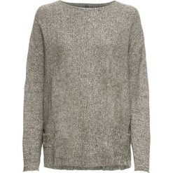 Sweter dzianinowy bonprix ciemnooliwkowo-biały melanż. Zielone swetry damskie bonprix, bez wzorów, z dzianiny, bez rękawów, bez kaptura. Za 99,99 zł.