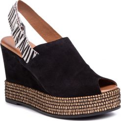 Espadryle EVA MINGE - EM-11-07-000605 201. Czarne espadryle damskie Eva Minge, bez wzorów, ze skóry, bez obcasa, na obcasie. Za 439,00 zł.