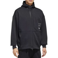 Adidas ID Hoodie ED1948 bluzy męskie czarne S. Czarne bluzy męskie Adidas, s, bez wzorów, z poliesteru, sportowe, z podwójnym kołnierzykiem, z długim rękawem, długie, bez kaptura. W wyprzedaży za 199,99 zł.