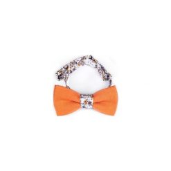 MUCHA LNIANA GOTOWA ORANGE FLOWERS. Pomarańczowe muszki męskie marki R3s men's accessories, bez wzorów, ze lnu. Za 59,00 zł.