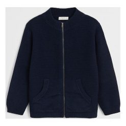 Mango Kids - Sweter dziecięcy David 80-104 cm. Niebieskie swetry chłopięce Mango Kids, bez wzorów, z bawełny, bez kaptura. W wyprzedaży za 59,90 zł.