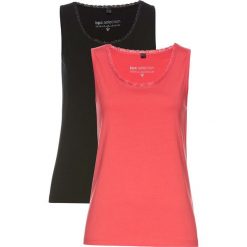 Top (2 szt.) bonprix koralowy + czarny. Czarne topy damskie bonprix, z koronki, z klasycznym kołnierzykiem. Za 33,98 zł.