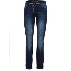 Dżinsy Boyfriend z lampasami bonprix ciemny denim. Czarne jeansy damskie bonprix, z jeansu. Za 149,99 zł.