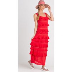 SUKIENKA Twinset. Czerwone sukienki damskie Twinset, na imprezę, s, bez wzorów, z dzianiny, z falbankami, bez rękawów, maxi, dopasowane. Za 730,00 zł.