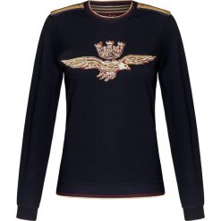 Bluza AERONAUTICA MILITARE. Niebieskie bluzy damskie z haftami, z dzianiny. W wyprzedaży za 515,00 zł.