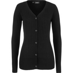 Sweter rozpinany w prążek, z wiskozy bonprix czarny. Czarne swetry damskie marki bonprix, bez wzorów, z wiskozy, bez rękawów, bez kaptura. Za 79,99 zł.