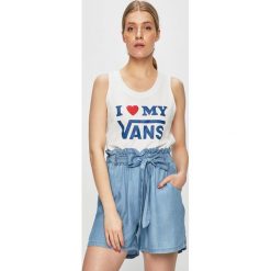 Vans - Top. Białe bluzki damskie Vans, s, z nadrukiem, z bawełny, casualowe, z okrągłym kołnierzem, bez rękawów. W wyprzedaży za 59,90 zł.
