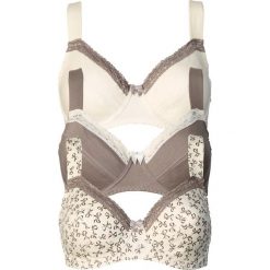 Biustonosz (3 szt.) bonprix z nadrukiem + brunatny + w kolorze szampana. Pomarańczowe biustonosze bonprix, z nadrukiem, z koronki. Za 98,97 zł.