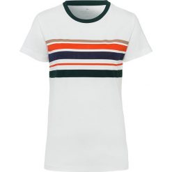 Koszulka w kolorze kremowym. Białe koszulki damskie Cross Jeans, m, w paski, z bawełny, z okrągłym kołnierzem. W wyprzedaży za 34,95 zł.