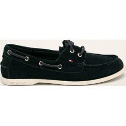 Tommy Hilfiger - Mokasyny skórzane. Niebieskie mokasyny damskie TOMMY HILFIGER, ze skóry, na obcasie. Za 449,90 zł.