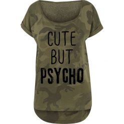 Cute But Psycho Koszulka damska kamuflaż Woodland. Szare bluzki na imprezę marki Cute But Psycho, xl, z nadrukiem, z dekoltem w łódkę. Za 62,90 zł.