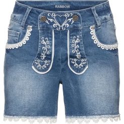 Krótkie spodenki ludowe bonprix niebieski "bleached". Niebieskie bermudy damskie bonprix, z haftami, z jeansu. Za 99,99 zł.