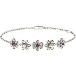 Złota bransoletka z diamentami i syntetycznymi ametystami. Szare bransoletki damskie Art of Diamond & Co., z materiału, z ametystem, złote. W wyprzedaży za 1407,95 zł.