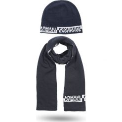 SZALIK Z CZAPKĄ ARMANI EXCHANGE. Niebieskie czapki męskie Armani Exchange, bez wzorów, z wełny. Za 379,00 zł.