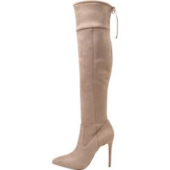 MICHAEL Michael Kors JAMIE Kozaki na obcasie dark dune. Czarne buty zimowe damskie marki MICHAEL Michael Kors, z gumy, przed kolano, na wysokim obcasie. W wyprzedaży za 869,25 zł.