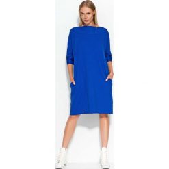 Chabrowa Sukienka Oversizowa Midi z Rękawem 3/4. Niebieskie sukienki na komunię Molly.pl, do pracy, l, biznesowe, midi, oversize. Za 91,90 zł.