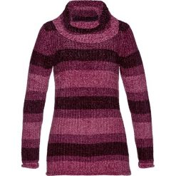 Golfy damskie: Sweter z golfem z szenili bonprix jeżynowy