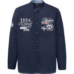 Koszula ze stójką bonprix ciemnoniebieski z nadrukiem. Niebieskie koszule męskie bonprix, xl, z nadrukiem, z bawełny, ze stójką, bez rękawów. Za 27,99 zł.