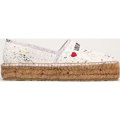 Love Moschino - Espadryle skórzane. Białe espadryle damskie Love Moschino, bez wzorów, ze skóry, bez obcasa, na obcasie. Za 729,90 zł.