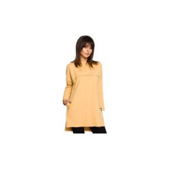 Tuniki Be B059 Tunika oversize z przeszyciami - żółta. Żółte tuniki damskie marki BE, s, bez wzorów, bez kołnierzyka, bez rękawów. Za 125,00 zł.