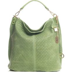 Torebki klasyczne damskie: Skórzana torebka w kolorze zielonym – 42 x 38 x 17 cm