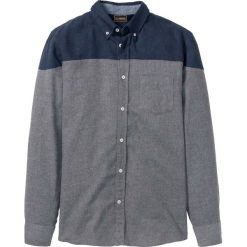 Koszula z długim rękawem Slim Fit bonprix szaro-ciemnoniebieski. Szare koszule męskie marki bonprix, xl, z bawełny, z długim rękawem. Za 89,99 zł.