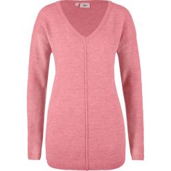 Sweter w dekolt w serek bonprix dymny różowy. Różowe swetry damskie bonprix, bez wzorów, bez rękawów, bez kaptura. Za 79,99 zł.